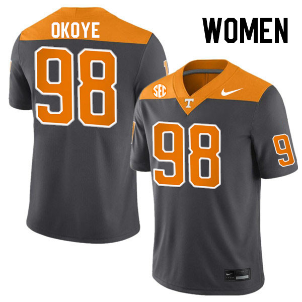 Women #98 Emmanuel Okoye Tennessee Volunteers College Football Jerseys Stitched-Anthracite